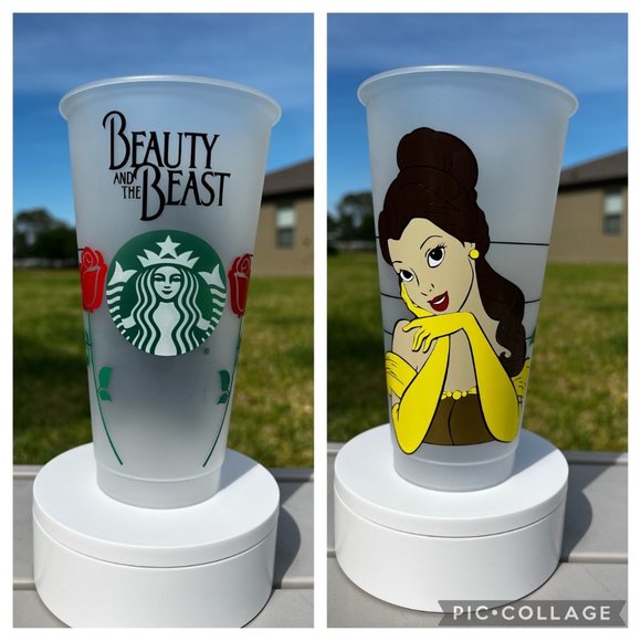 Beauty and the Beast Starbucks 24oz Cold Cup, Made w/ Permanent Vinyl